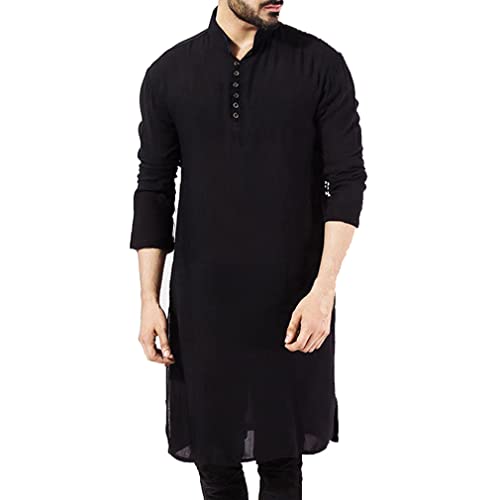 Darabun Herren Muslim Kaftan Islamische Ethnische Kleidung für Männer Stehen Hals Kurze Ärmel Saudi-Arabien Muslimische Dubai Robe, Schwarz, 5XL von Darabun