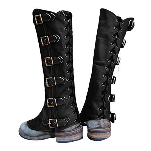 Mittelalter Gothic Überschuhe - Vintage PU Leder Beinschutz Gamaschen Leggings Steampunk Wikinger Piraten Überschuhe für Karneval Halloween Party von Darabun