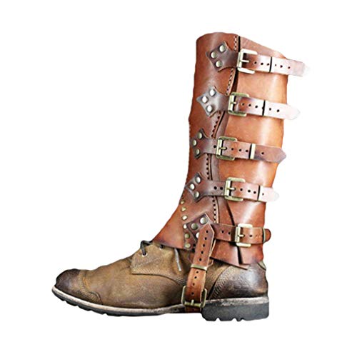 Darabun Vintage Beinschutz Gamasche - verstellbare PU Leder Schnalle Schuhe Abdeckung Mittelalter Stiefel Gamaschen Wandern Schienbeinschutz Rüstung für Männer Frauen, Cosplay Kostümzubehör, C Braun von Darabun