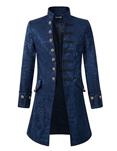 DarcChic Herren Gehrock Samt Goth Steampunk Viktorianischer Gehrock, Blauer Brokat-Lang, XXL von DarcChic