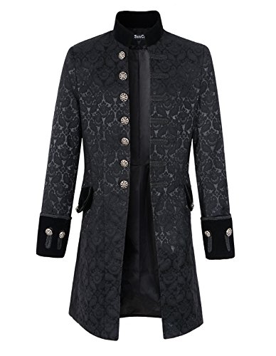DarcChic Herren Gehrock Samt Goth Steampunk Viktorianischer Gehrock, Brokat-Lang, 4XL von DarcChic