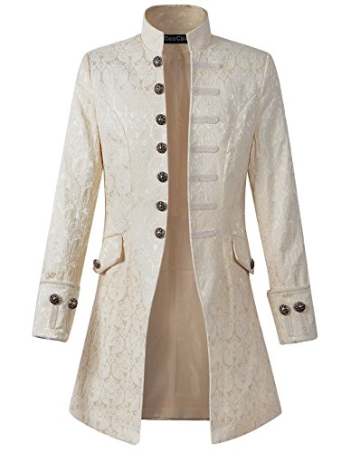 DarcChic Herren Gehrock Samt Goth Steampunk Viktorianischer Gehrock, Cream, XXX-Large von DarcChic