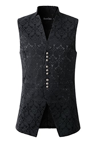 DarcChic Herren Gothic Steampunk Weste viktorianischer Damast Stehkragen Frack, schwarz, Small von DarcChic