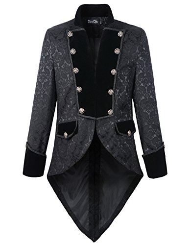 DarcChic Herren Steampunk Frack Jacke Samt Gothic VTG viktorianisch - Schwarz - X-Large von DarcChic