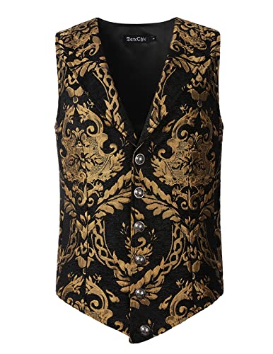 DarcChic Herren-Weste, Gothic-Revers, Steampunk-Weste, viktorianisch, Schwarz Gold, X-Large von DarcChic