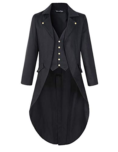 Herren Gothic Frack Jacke Steampunk VTG viktorianischer Mantel, Schwarz/Messingknopf, 4X-Large von DarcChic