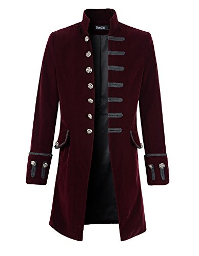 Herren Samtmantel Gothic Steampunk viktorianischer Frock Mantel (L/L), burgunderfarben, Large von DarcChic