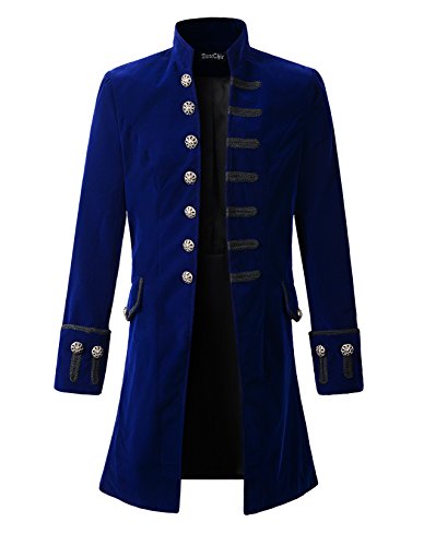 Herren Samtmantel Gothic Steampunk viktorianischer Frock Mantel - Blau - L/3XL von DarcChic