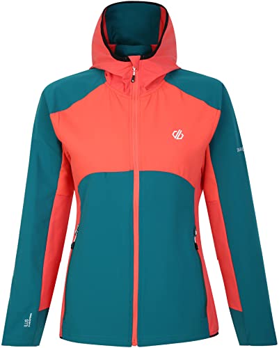 Dare 2b Avidly Damen Softshell-Kapuzenjacke mit durchgehendem Reißverschluss, Fortune Green Neon Pfirsich von Dare 2b