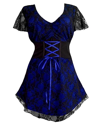 Dare to Wear Sweetheart Korsett Top:Romantische Viktorianische Gothic Damen Spitze Chemise für Alltag Halloween Cosplay Festivals - Blau - 1X von Dare to Wear