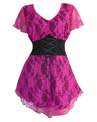 Dare to Wear Victorian Gothic Boho Damen Plus Size Sweetheart Korsett Top - Pink - 1X von Dare to Wear