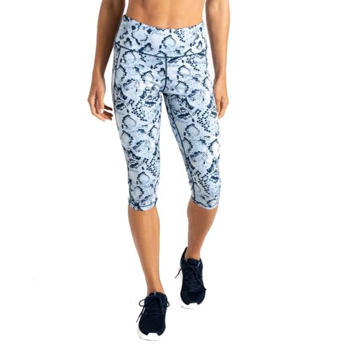 Dare2B Influential II 3/4 Legging - Damen Fitnesshose | Flexible Passform - Blau Gemustert - 36 von Dare2b