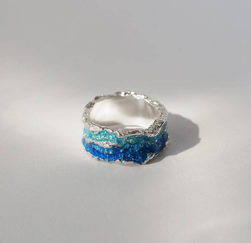 sterling Silber Wellenring Artisan Emaille Ocean Schmuck von DariJewellery