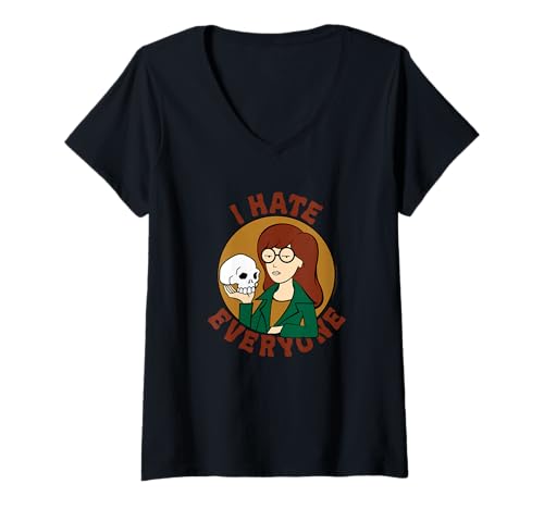 Damen Daria I Hate Everyone Skull Funny Retro Cartoon T-Shirt mit V-Ausschnitt Damen Daria I Hate Everyone Skull Funny Retro Cartoon T-Shirt mit V-Ausschnitt von Daria