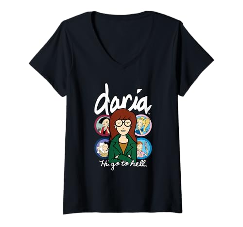 Damen Daria Portrait with Character Bubbles Retro Cartoon T-Shirt mit V-Ausschnitt von Daria