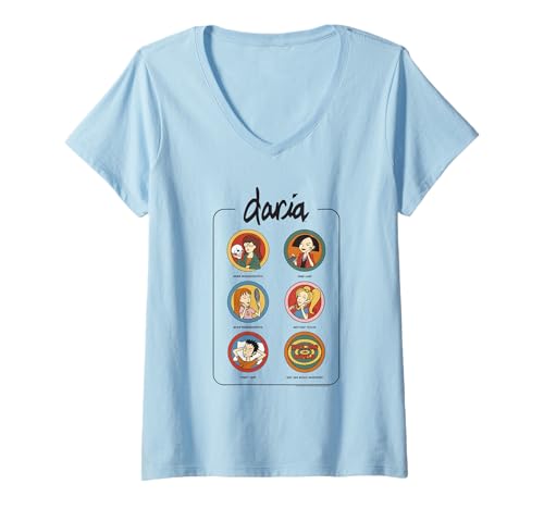 Damen Daria Vintage Character Chart Retro Cartoon T-Shirt mit V-Ausschnitt Damen Daria Vintage Character Chart Retro Cartoon T-Shirt mit V-Ausschnitt von Daria