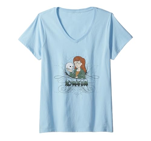 Damen Daria Y2K Goth Daria with Skull Retro Cartoon T-Shirt mit V-Ausschnitt Damen Daria Y2K Goth Daria with Skull Retro Cartoon T-Shirt mit V-Ausschnitt von Daria