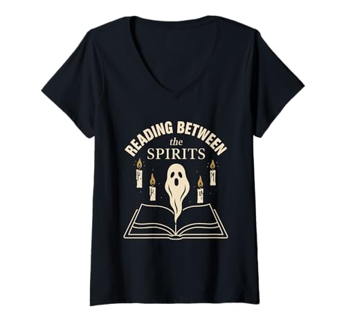 Damen Haunted Library Gothic Books Ghostly Archives Spooky Reader T-Shirt mit V-Ausschnitt Damen Haunted Library Gothic Books Ghostly Archives Spooky Reader T-Shirt mit V-Ausschnitt von Dark Academia Bookworm Horror Haunted Bookshelf