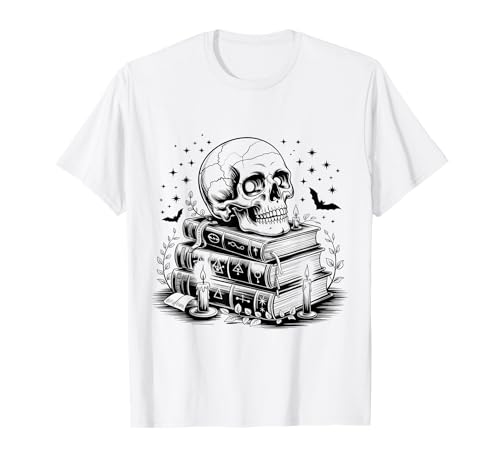 Vintage Totenkopf Hexerei Bücher Kerze Fledermaus Gothic Ästhetik T-Shirt Vintage Totenkopf Hexerei Bücher Kerze Fledermaus Gothic Ästhetik T-Shirt von Dark Academia Occult Horror Spooky Halloween