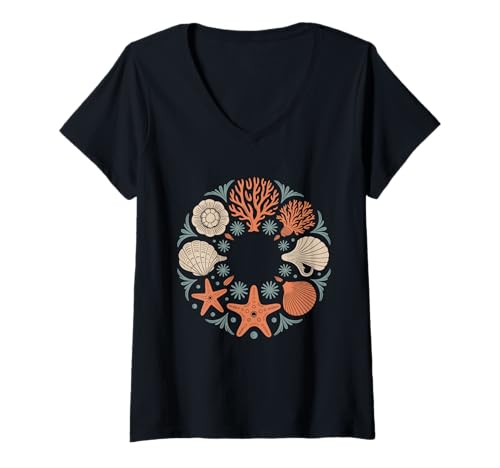 Damen Ocean Academia Coastal Scholar Meereswissenschaft Nerd Vintage T-Shirt mit V-Ausschnitt von Dark Academia Ocean Lore Moody Sea Vibes Marine