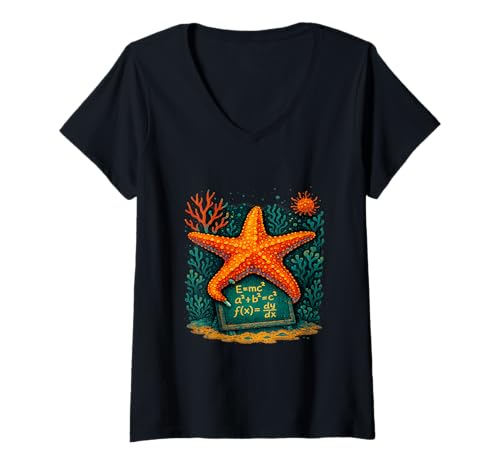 Damen Ocean Academia Coastal Scholar Meereswissenschaft Nerd Vintage T-Shirt mit V-Ausschnitt von Dark Academia Ocean Lore Moody Sea Vibes Marine