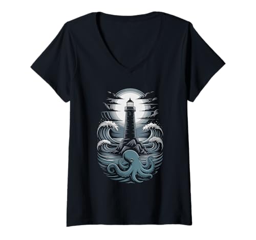 Damen Ocean Academia Coastal Scholar Meereswissenschaft Nerd Vintage T-Shirt mit V-Ausschnitt Damen Ocean Academia Coastal Scholar Meereswissenschaft Nerd Vintage T-Shirt mit V-Ausschnitt von Dark Academia Ocean Lore Moody Sea Vibes Marine