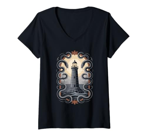 Damen Ocean Academia Coastal Scholar Meereswissenschaft Nerd Vintage T-Shirt mit V-Ausschnitt von Dark Academia Ocean Lore Moody Sea Vibes Marine