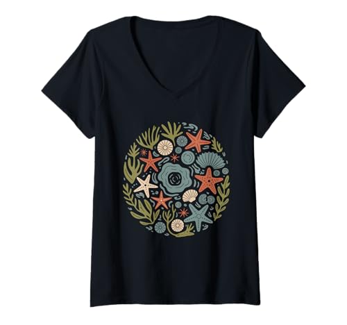 Damen Ocean Academia Coastal Scholar Meereswissenschaft Nerd Vintage T-Shirt mit V-Ausschnitt von Dark Academia Ocean Lore Moody Sea Vibes Marine