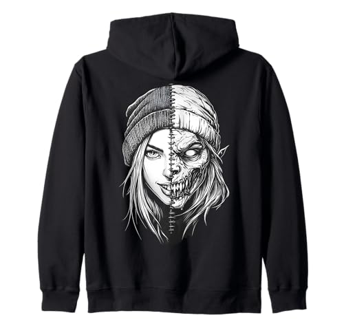 Frau Dämon Beanie Gesicht Horror Ästhetik Kunst Gothic Kapuzenjacke von Dark Art Style Streetwear Grunge Gothic Occult