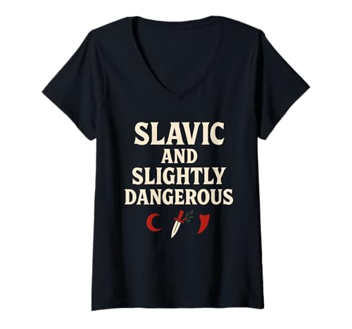 Damen Baba Yaga Slawische heidnische Folklore Hexe des Waldes Waldes T-Shirt mit V-Ausschnitt Damen Baba Yaga Slawische heidnische Folklore Hexe des Waldes Waldes T-Shirt mit V-Ausschnitt von Dark Cottagecore Pagan Mystic Slavic Aesthetic