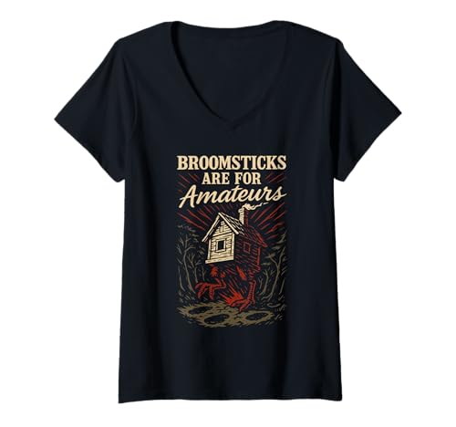 Damen Baba Yaga Slawische heidnische Folklore Hexe des Waldes Waldes T-Shirt mit V-Ausschnitt Damen Baba Yaga Slawische heidnische Folklore Hexe des Waldes Waldes T-Shirt mit V-Ausschnitt von Dark Cottagecore Pagan Mystic Slavic Aesthetic