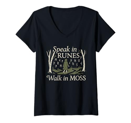 Damen Baba Yaga Slawische heidnische Folklore Hexe des Waldes Waldes T-Shirt mit V-Ausschnitt Damen Baba Yaga Slawische heidnische Folklore Hexe des Waldes Waldes T-Shirt mit V-Ausschnitt von Dark Cottagecore Pagan Mystic Slavic Aesthetic