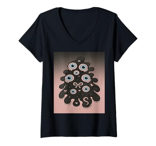 Damen Skurrile Jirai Kei Blob Kreatur mit pastellblauen Augen T-Shirt mit V-Ausschnitt Damen Skurrile Jirai Kei Blob Kreatur mit pastellblauen Augen T-Shirt mit V-Ausschnitt von Dark Cute Flowworks