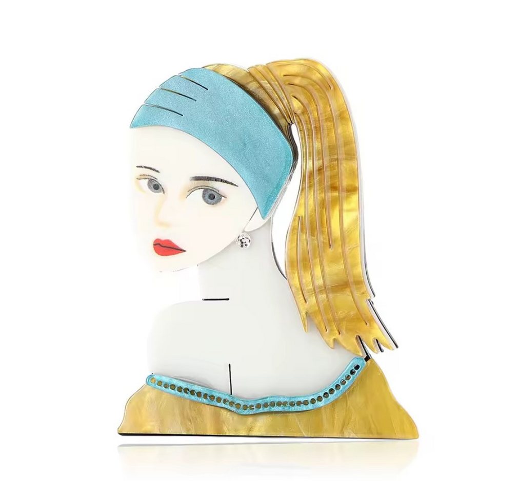 Dark-Desires Brosche Acryl Brosche Kunstmotiv "Das Mädchen mit den Perlenohringen", Damen Brosche vintage Accesssoire retro Anstecknadel Dark-Desires Brosche Acryl Brosche Kunstmotiv "Das Mädchen mit den Perlenohringen", Damen Brosche vintage Accesssoire retro Anstecknadel von Dark-Desires