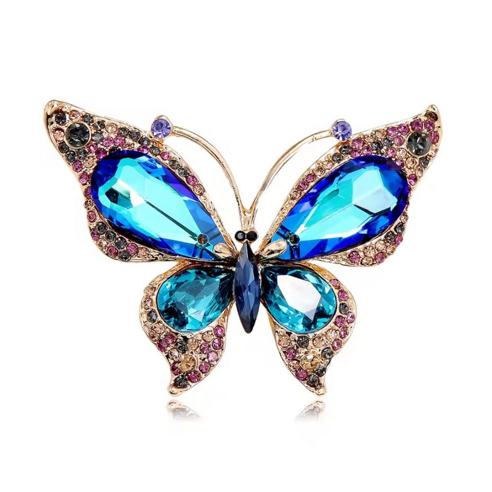 Dark-Desires Brosche Brosche Schmetterling in blau-gold mit Strass vintage Look, Damen Brosche vintage Accesssoire retro Anstecknadel von Dark-Desires