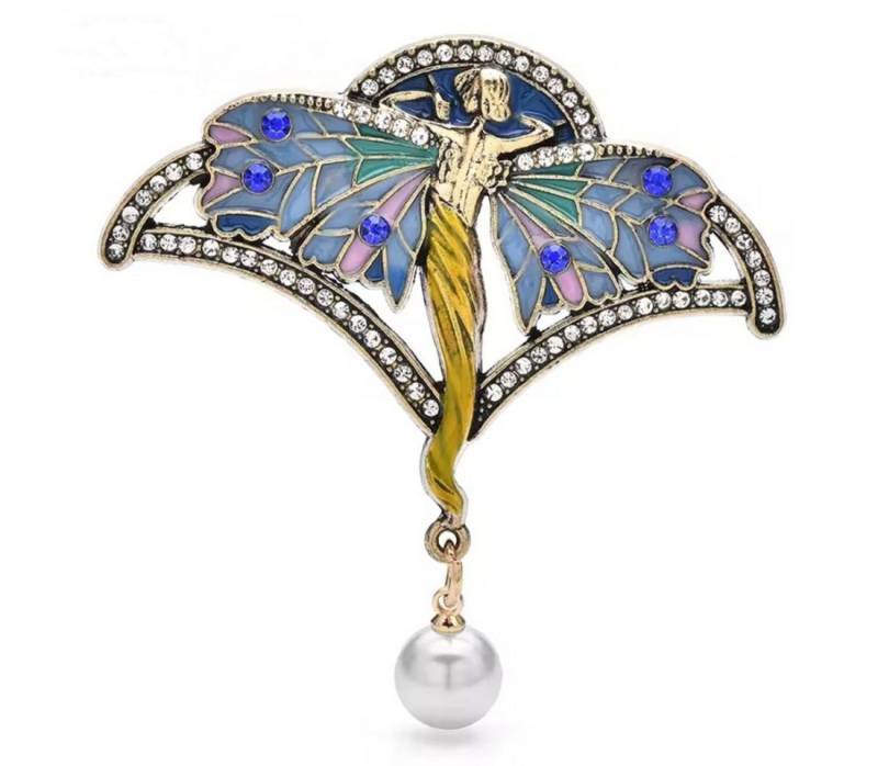 Dark-Desires Brosche Brosche im Jugendstil Dame mit Flügeln, Damen Brosche vintage Accesssoire retro Anstecknadel von Dark-Desires