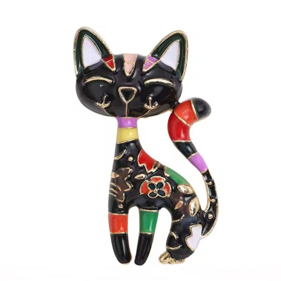 Dark-Desires Brosche Brosche kleine Katze bunt mit Schleife, Damen Brosche vintage Accesssoire retro Anstecknadel von Dark-Desires
