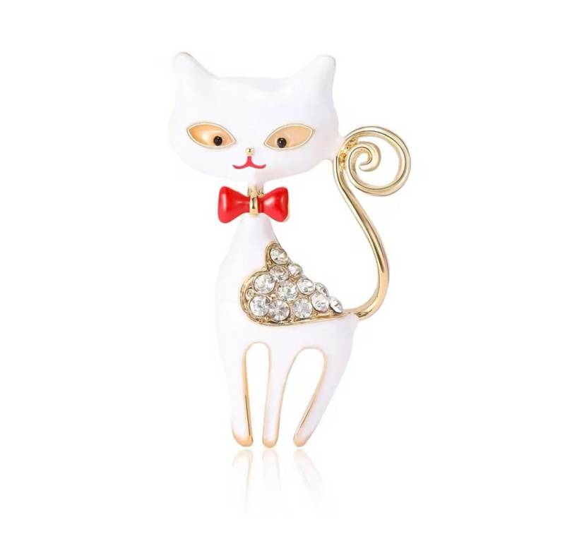 Dark-Desires Brosche Brosche kleine Katze in weiß mit Schleife, Brosche kleine Katze in weiß mit Schleife von Dark-Desires