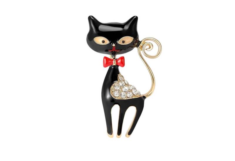 Dark-Desires Brosche Brosche kleine Katze mit Schleife, Damen Brosche vintage Accesssoire retro Anstecknadel von Dark-Desires