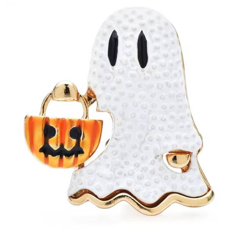 Dark-Desires Brosche Brosche kleiner Geist mit Kürbis Halloween, Damen Brosche vintage Accesssoire retro Anstecknadel von Dark-Desires