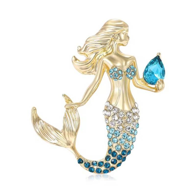 Dark-Desires Brosche Dekorative Brosche zierliche Meerjungfrau blau-gold, Damen Brosche vintage Accesssoire retro Anstecknadel von Dark-Desires