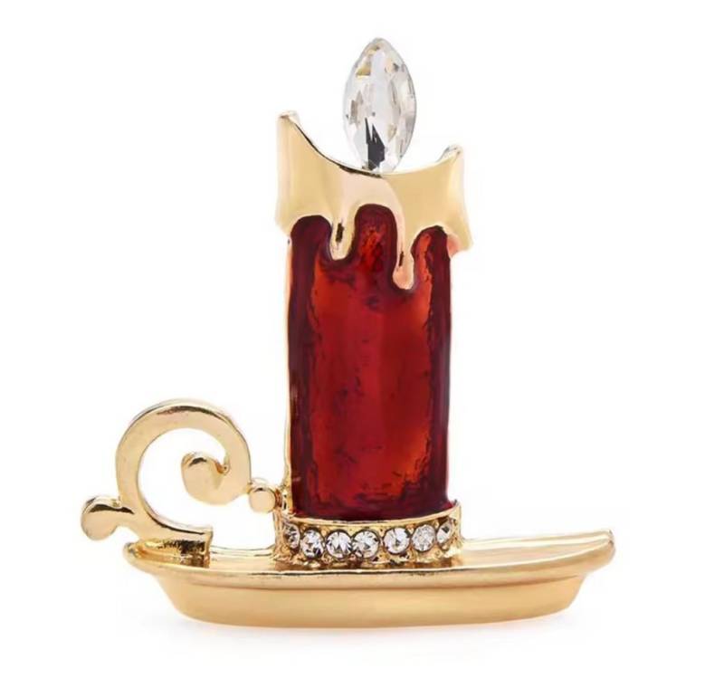 Dark-Desires Brosche Festliche Brosche Kerze emailliert goldfarben, Damen Brosche vintage Accesssoire retro Anstecknadel von Dark-Desires