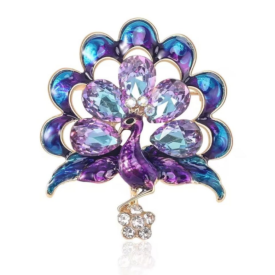 Dark-Desires Brosche Klassische vintage Brosche Pfau in violett-silber mit Strass, Damen Brosche vintage Accesssoire retro Anstecknadel von Dark-Desires