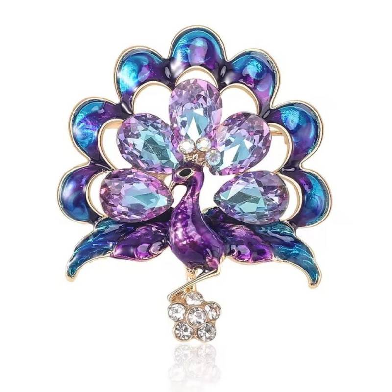 Dark-Desires Brosche Klassische vintage Brosche Pfau in violett-silber mit Strass, Damen Brosche vintage Accesssoire retro Anstecknadel von Dark-Desires