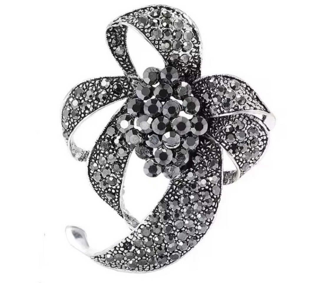 Dark-Desires Brosche Kristallbume Brosche im Vintagestil silberfarben, Damen Brosche vintage Accesssoire retro Anstecknadel von Dark-Desires
