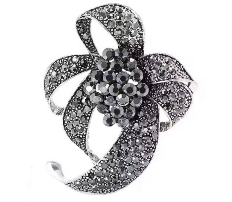 Dark-Desires Brosche Kristallbume Brosche im Vintagestil silberfarben, Damen Brosche vintage Accesssoire retro Anstecknadel von Dark-Desires