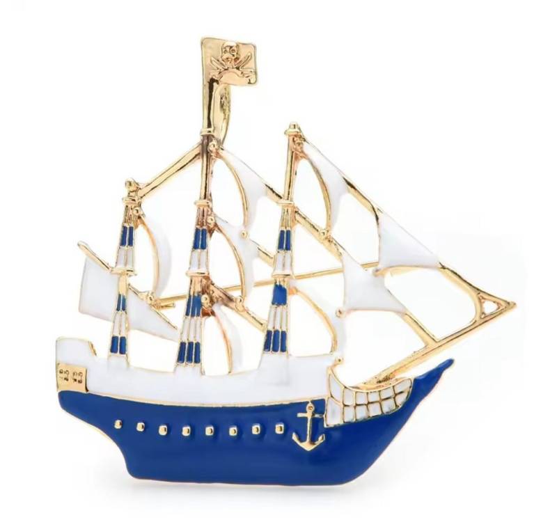 Dark-Desires Brosche Maritime vintage Brosche Segelschiff blau-goldfarben, Maritime vintage Brosche Segelschiff blau-goldfarben von Dark-Desires