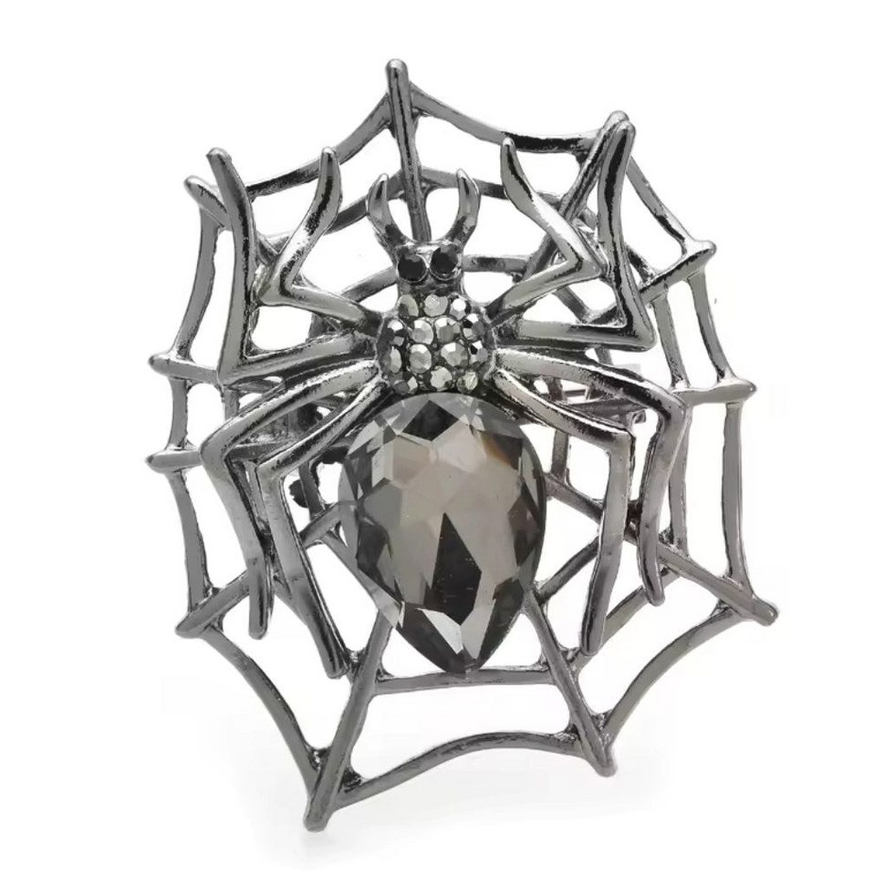 Dark-Desires Brosche Nostalgische Brosche Spinne im Spinnennetz silberfarben, Damen Brosche vintage Accesssoire retro Anstecknadel von Dark-Desires