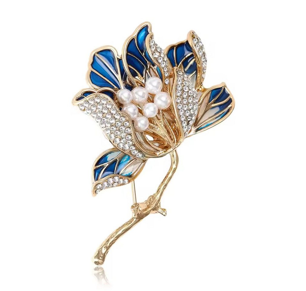 Dark-Desires Brosche Vintage Begonien Blumen Brosche blau schimmernd, Damen Brosche vintage Accesssoire retro Anstecknadel von Dark-Desires