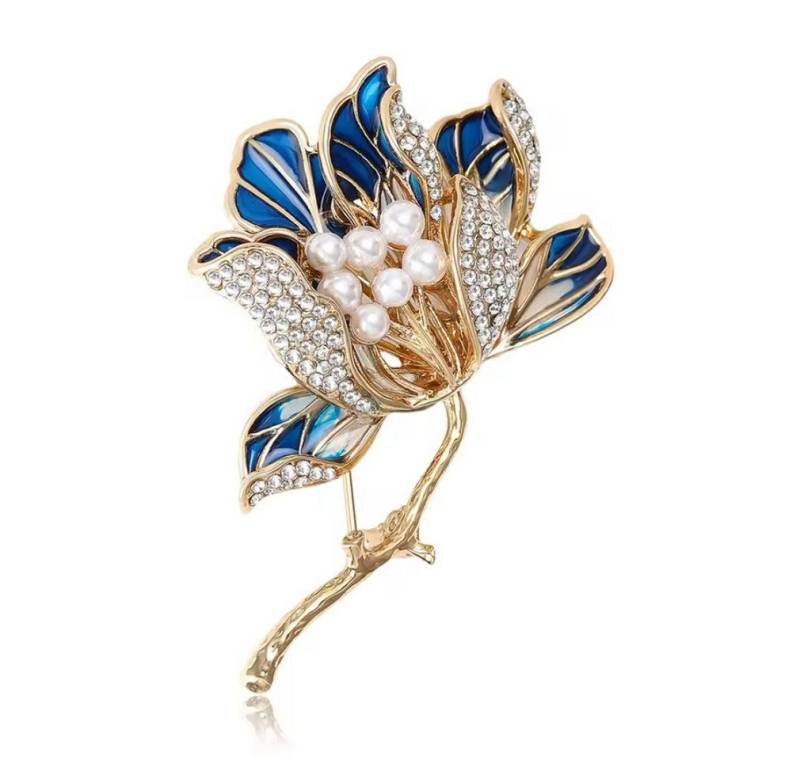 Dark-Desires Brosche Vintage Begonien Blumen Brosche blau schimmernd, Damen Brosche vintage Accesssoire retro Anstecknadel von Dark-Desires